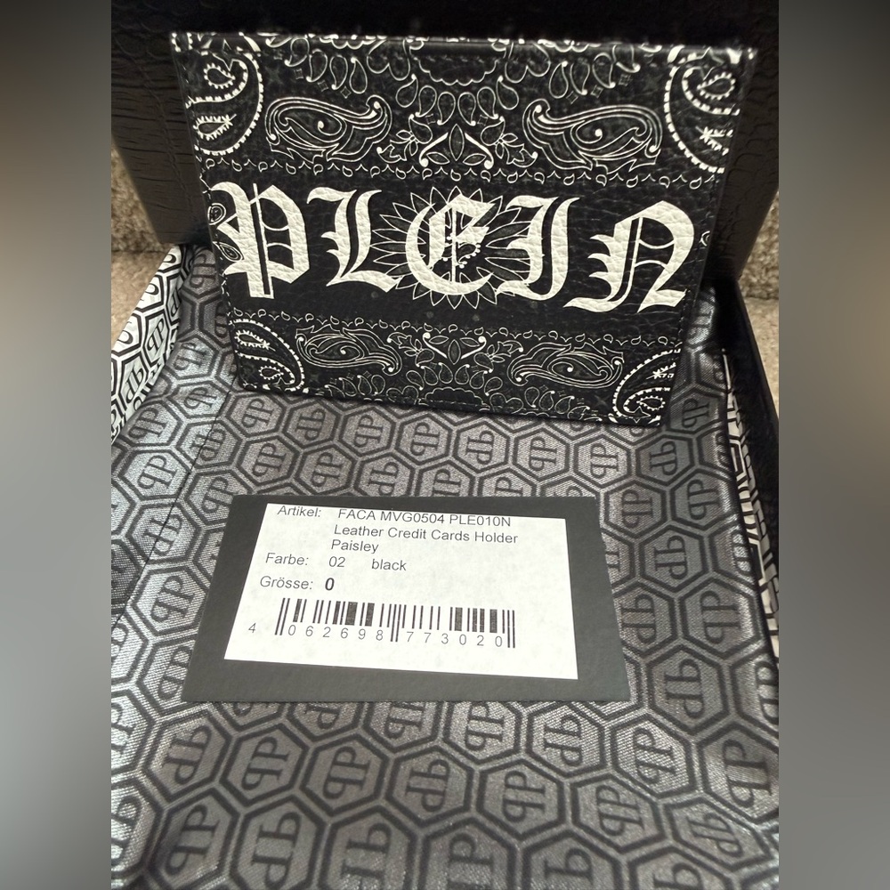 BNWT Philipp Plein Black & White Paisley Leather Credit Cards Holder / Wallet